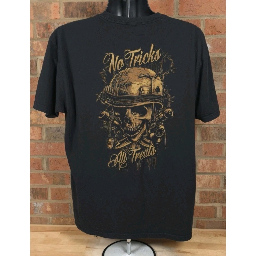 Zero Foxtrot Mens Black TShirt XL No Tricks All Treats Skull Graphic